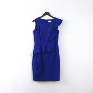 Calvin Klein Asymmetric Blue Ruffle Dress
